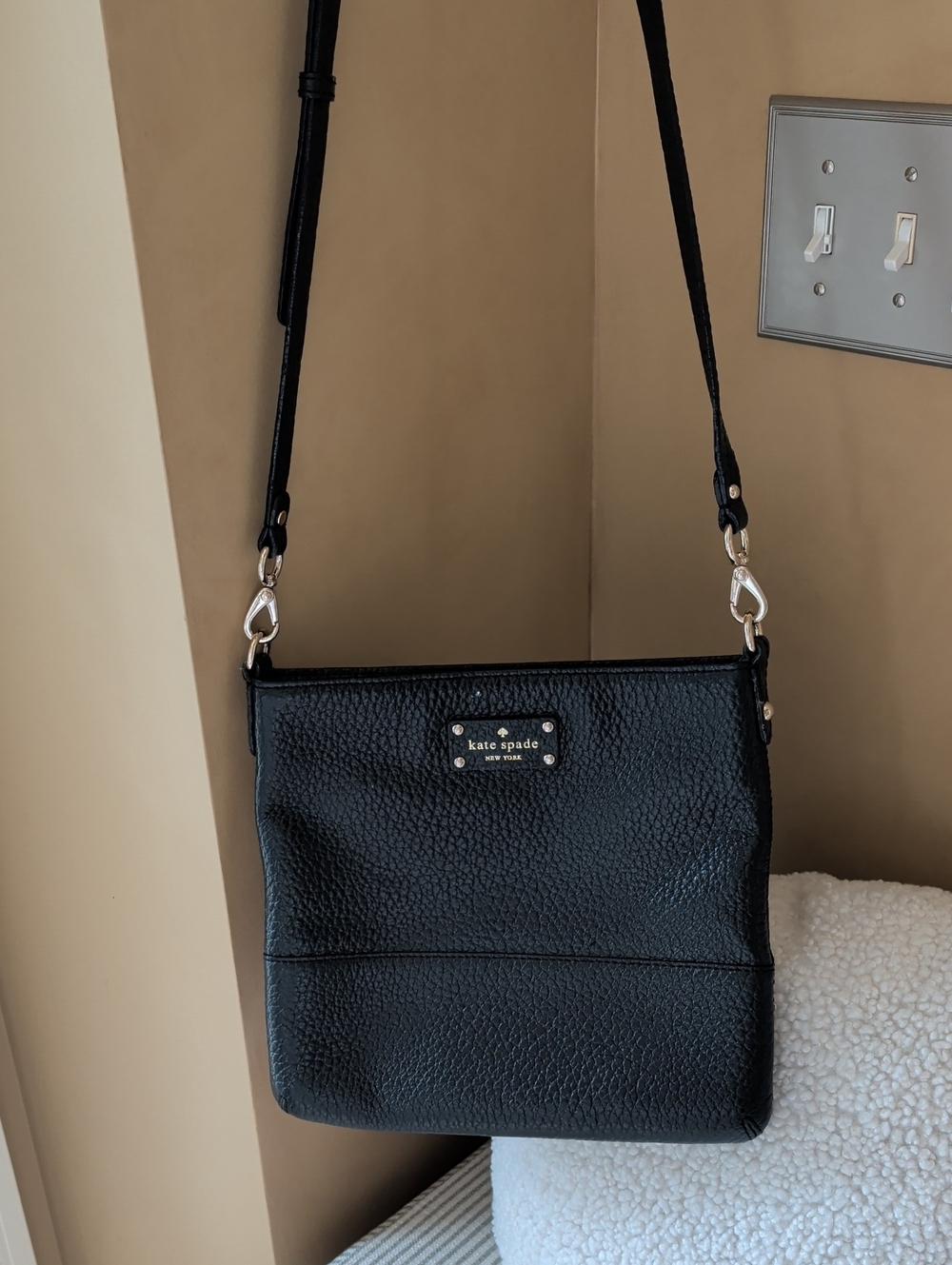 Kate Spade Black Pebbled Leather Crossbody Purse Medium 101/2" Wide  10" Long